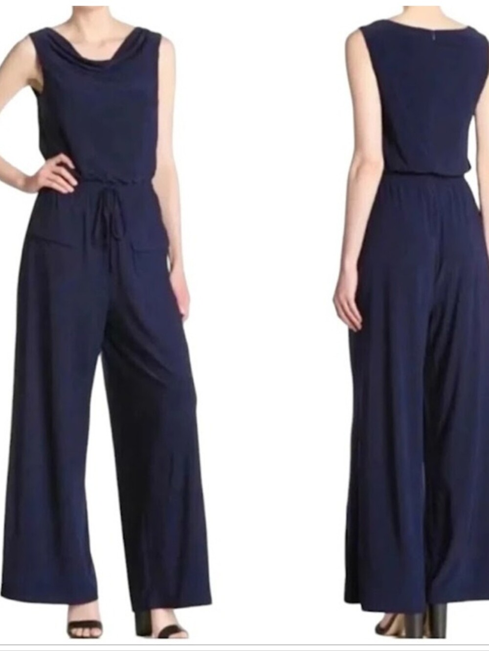 Vince Camuto Navy Sleeveless Wide-Leg Jumpsuit